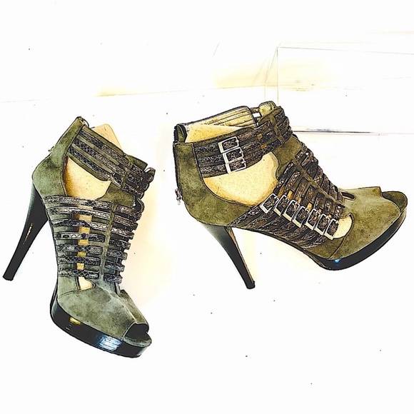 Calvin Klein Grey Suede Strappy Peep-Toe Stiletto - Picture 3 of 10